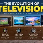 Evolution of television from black-and-white TVs to modern smart TVs.
